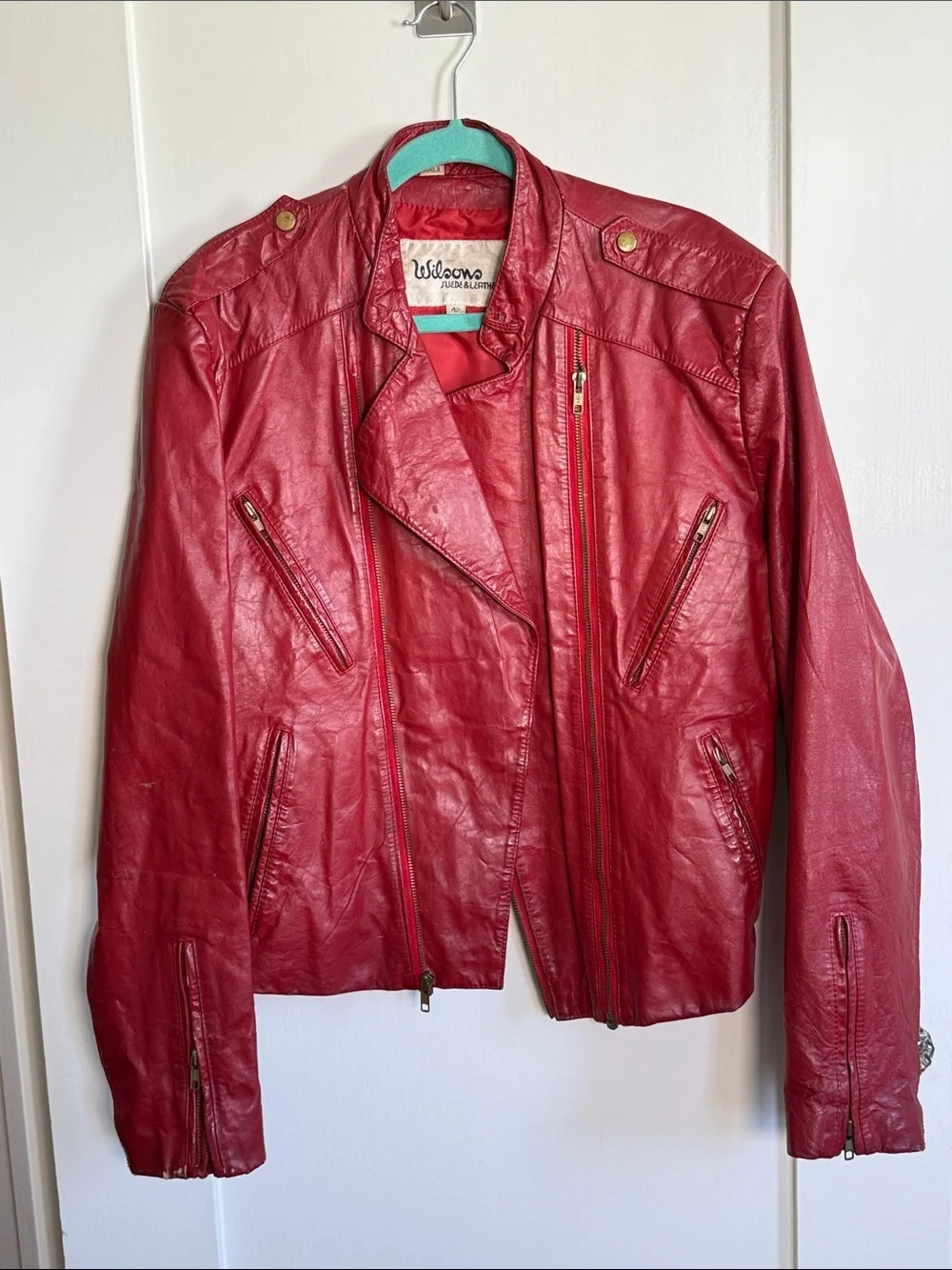 Vintage Wilsons Red Leather Moto Biker Jacket Size 42